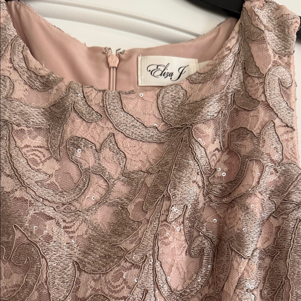 Eliza J Blush and Metallic Lace Dress